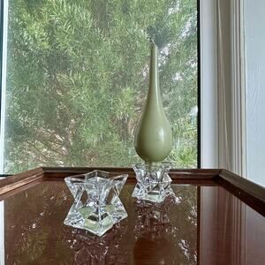 Vintage Michael C. Fina Crystal Star Candle Holders Geometric Design